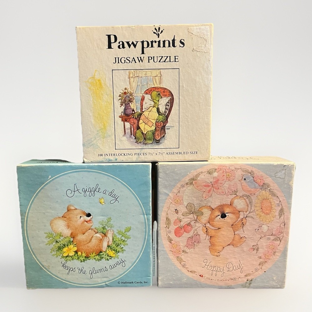 Vintage Mini Jigsaw Puzzle Lot of 3 Hallmark Springbok Pawprints Turtle Koala